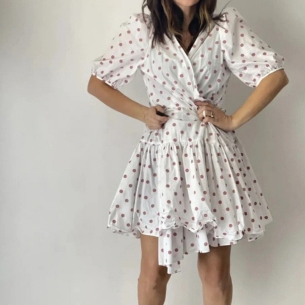 J.Crew women's puff-sleeve cotton poplin wrap dress in the white rose dot patter